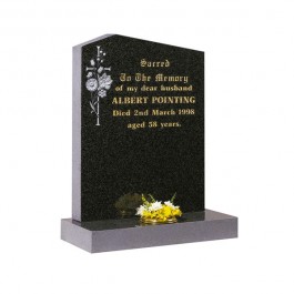 Part Polished Dark Grey Granite with Peon Top with Carved Flowers and Cross
