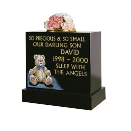 All Polished Black Granite with Cuddly Teddy Motif in Colour