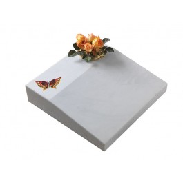 White Carrara Marble Desk Ledger with Blasted & Coloured Butterfly Motif