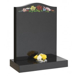 All Polished Black Granite O'Gee with Blasted Rose & Floral Design