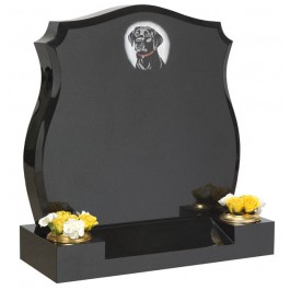All Polished Black Granite with Splayed Base & Blasted & Etched Dog Design