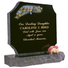 Part Pitched Black Granite with Lightly Blasted Bird & Branch Design