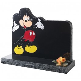 Part Pitched Black Granite with Carved & Coloured Mickey Mouse Motif