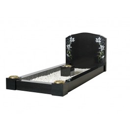 All Polished Black Granite Kerb Set with Vases with Lightly Blasted and Coloured Lilly Design