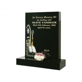 All Polished Black Granite Square with Church Window, Candle & Book Design