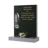 Part Polished Dark Grey Granite with Church Window & Flowers