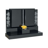 All Polished Black Granite Bible with Deep Carved Roses