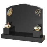 All Polished Black Granite with Gilded Praying Hands & Rosary Beads