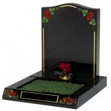 All Polished Black Granite Mini Kerb Set with Coloured Roses & Gilded Border Design