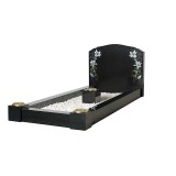 All Polished Black Granite Kerb Set with Vases with Lightly Blasted and Coloured Lilly Design