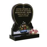 All Polished Black Granite Heart with Vase & Flower Design